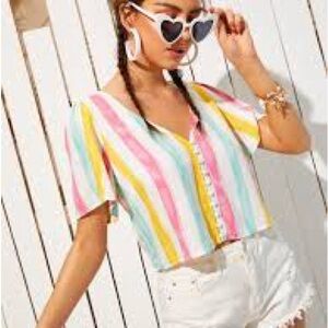 Colorful striped button top